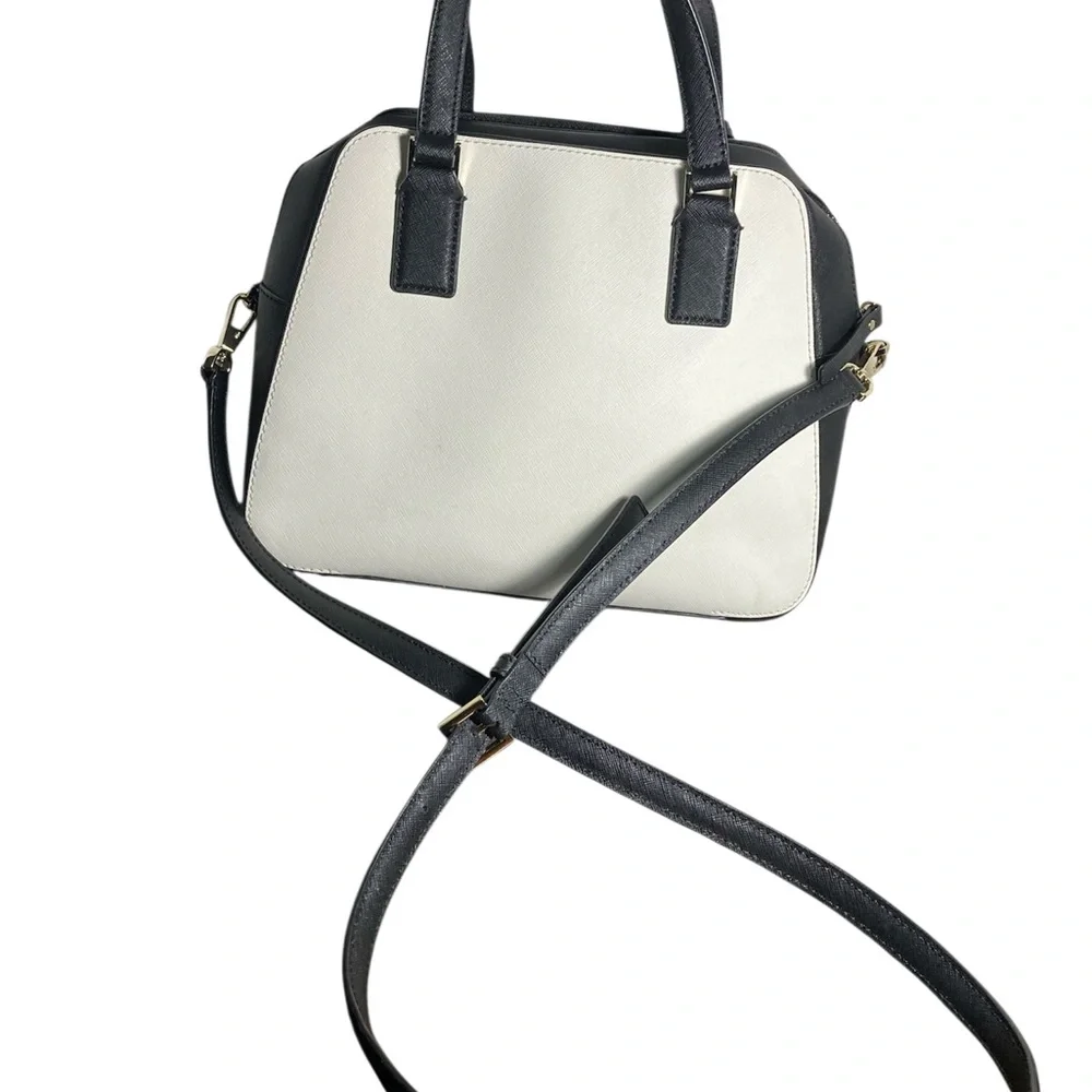 Kate Spade  New York white Black and Red scalloped trim Crossbody Tote  Bag